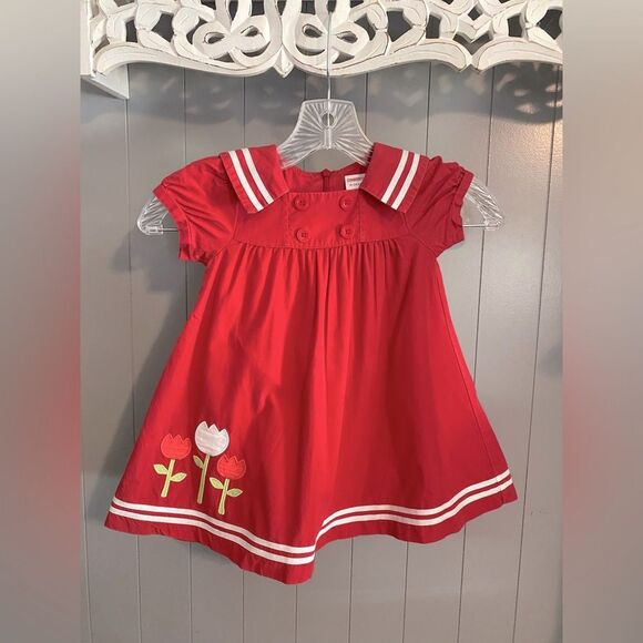 Vintage Gymboree red sailor style dress with tulips - Picture 1 of 3